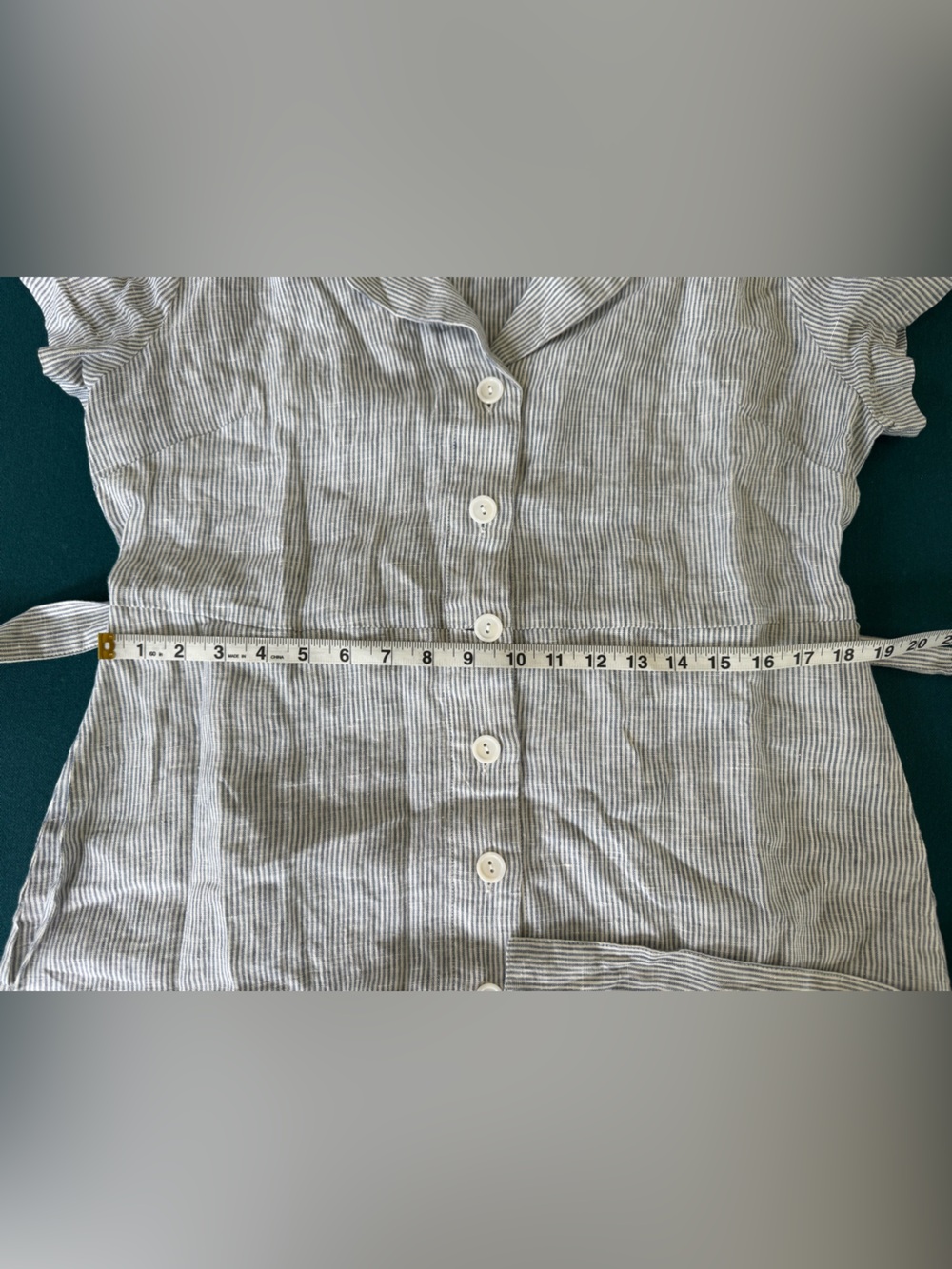 Quince 100% Linen Buttonfront Dress Blue Pinstripe Size Large - Picture 8 of 8